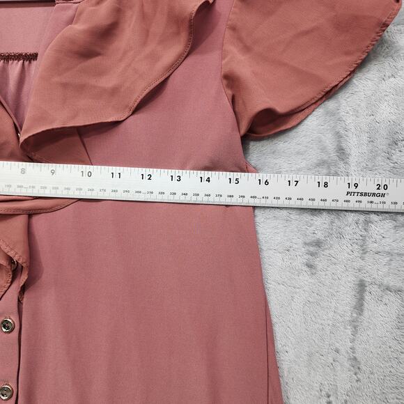 Perseption Concept Top Womens S Pink Short Sleeve Button Front Ruffled Preppy - Picture 6 of 8